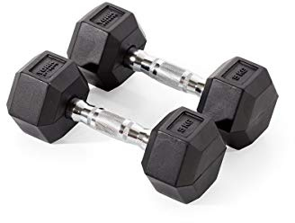 York Fitness Rubber Hex Dumbbells (Pair) - Black, 5kg