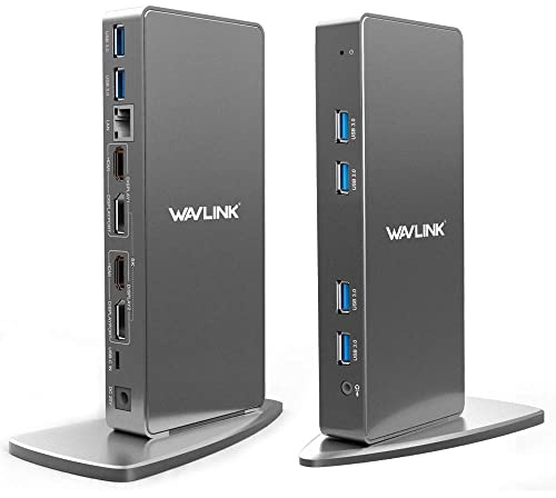 Station d'accueil Universelle Wavlink pour Ordinateur Portable avec vidéo 5K ou Double 4K, 2 HDMI, 2 DisplayPort, Gigabit Ethernet, 2 Type C, 4 USB 3.0, Audio, Micro, pour MacBook Neo/Windows/Mac
