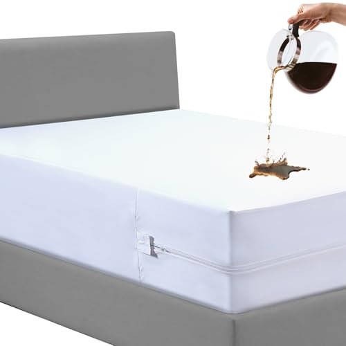 Caroline Shatuik Bed Bug Mattress Encasement - Zippered Anti Allergy Waterproof Mattress Protector Double Fully Zipped dust mite Cover (137x 190+40cm) White