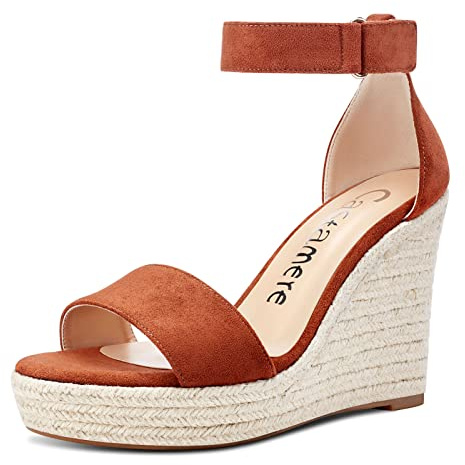 Castamere Femme Cale Plateforme Escarpins Bout Ouvert High Heels Sandales Marron Suède Chaussures EU 41