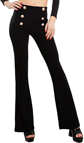 Toocool Pantalon femme évasé ajusté, patte d'éléphant, flare à boutons, VI-3591, Noir , L