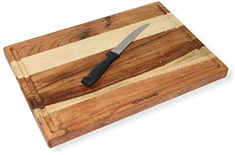 Vesta Homes Wooden Chopping Board/Cutting Board/Serving Board, Block for Vegetables, Fruits & Cheese | Juice Grooves | Natural Sheesham Wood | 38 x 25.5 x 2.5 cm | Handcrafted in India