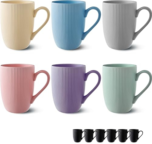 Cosumy Tasse à Café - Lot 6 Tasses à Café Couleur Pastelle - Modèle Unique - Céramique Mate - Résistant Micro-Ondes & Lave-vaisselle - Poignée Confortable