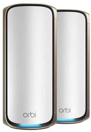 NETGEAR Orbi 970 Series Quad-Band WiFi 7 Mesh Network System (RBE972S) - Router + 1 Satellite Extender, Security Features, 27 Gbps, 6,600 sq. ft., 200 Devices, 10 Gig Internet Port – Free Expert Help