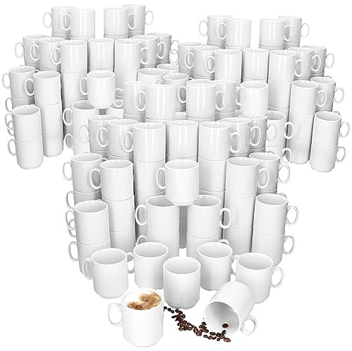 MamboCat Event 120er Set Kaffeebecher I 250 ml I weiße Porzellan-Becher mit Henkel 120 Personen I stapelbare Tassen für Heißgetränke wie Tee, Kakao, Latte Macchiato&Co I schickes Kaffee-Geschirr