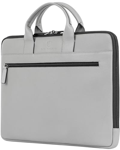 VON HESSEN Laptoptasche aus echtem Nappa-Leder bis 16 Zoll - Aktentasche Herren & Damen - Luxuriöse Echtleder Arbeitstasche für Büro & Alltag - Laptop Hülle in Grau