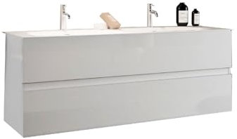 Web Convenienza Mobile Bagno Sospeso - Mobile Lavabo Bianco Lucido con 2 Cassetti - 120 cm (Doppia Vasca)