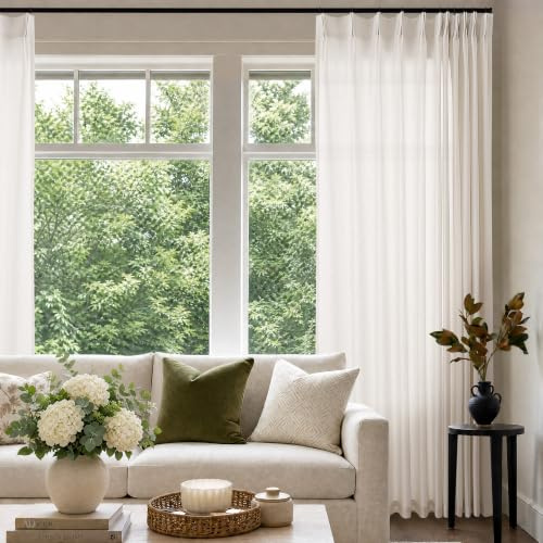 DUKIYO Pinch Pleated 72 Inch Wide Curtain 90 Inches Long Cream Linen