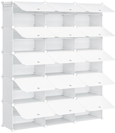 HOOBRO Mueble Zapatero, 15 Compartimentos, Modular Zapatero, Estantería de Plástico, con Puerta, Compartimento 40 x 30 x 30 cm, para Salón, Pasillo, Entrada, Dormitorio, Blanco EWT310SC01