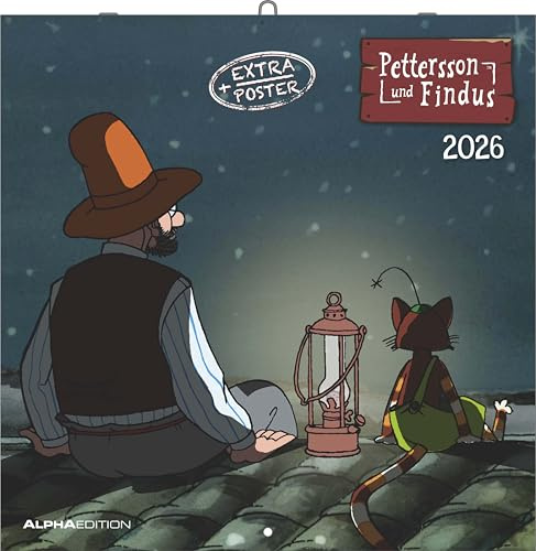 Alpha Edition Calendrier mural 2026 Pettersson et Findus - 30 × 30 cm avec illustrations et espace pour notes, calendrier brochure avec affiche, cadeau parfait pour les enfants et les fans