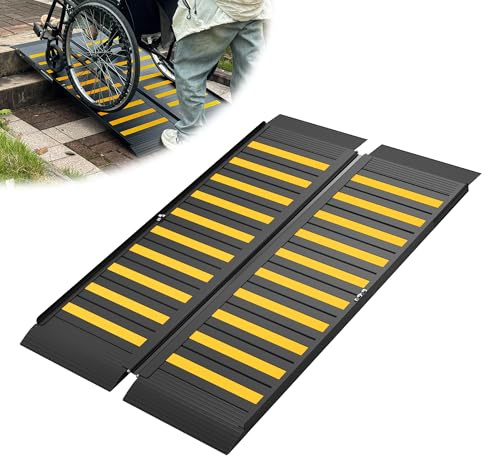 Nuvium 4FT Portable Wheelchair Ramp with Handle, Non-Slip Aluminum Ramps for Wheelchairs for Home, Folding Handicap Wheelchair Ramp for Doorways, Thresholds, Steps, Curbs, Stairs, 800 LBS Capacity