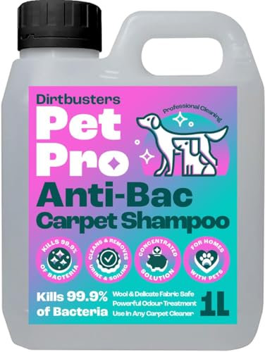 Dirtbusters Pet Pro Antibacterial Carpet Cleaner Shampoo (1L) Formula Kills 99.99% of Bacteria – Removes Pet Odours, Urine & Stains – Safe On Wool, Professional Carpet Cleaning Solution