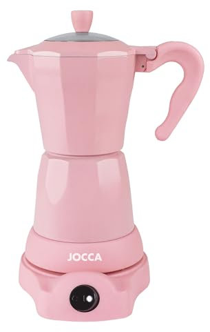 Jocca Cafetière italienne électrique rose | 6 tasses | Base rotative à 360° | Système maintient au chaud | Poignée au toucher froid | 480 W sans fil