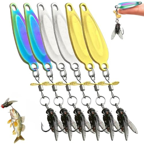 Leurre de pêche à hélice en métal pour Attraper du Poisson, appât de Natation 3D, appât Souple à Paillettes d'hélice à Rotation à la Mouche avec Queue rotative Flottante (6 Pcs,S)