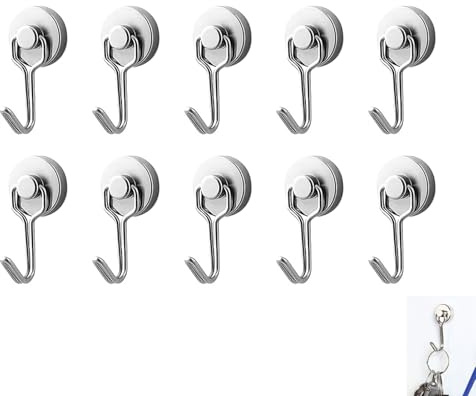 10 Pcs Magnetic Hooks, Swivel Swing Neodymium Magnet Hooks,15.43LBS/7KG Swing Magnetic Hook for Kitchen, Fridge, Office, Garage, Wall, Key, Bag, Tool Holder, No Drilling, Space-Saving (Silver)
