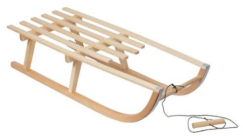 Green Blue GB153 Luge Classique en Bois de hêtre avec Laisse de Traction, Patins en métal, Robuste, pour Enfants, légère, Stable, laquée, capacité de Charge de 100 kg, Plaisir de Jeu en extérieur
