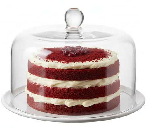 Glownary Clear Glass Round Cake Cover with Handle, 9.5 x 7 Inches, Dome Style, Countertop Display for Bakeries, Diners, Buffets