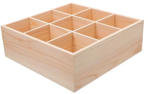 Cabilock Plateau de Tri en Bois 9 Compartiments Profondeur 8 CM Finition Marron Organiseur de Tiroirs Multifonction pour Bureau la Cuisine et Maison Sépare Chaussettes Couverts et