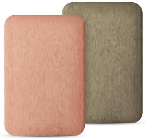 100 % muslin bomull bassinett sängkläder 2-pack – ultramjukt, ventilerande och hudvänlig, passar oval och rektangel bassinettmadrass 84 x 46 x 10 cm, neutral för baby pojkar och flickor (brun)