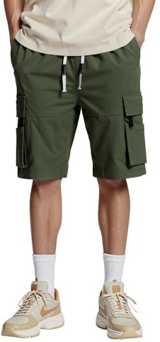 Tansozer Men's Shorts Cargo Elastic Waist Multi-Pocket Shorts