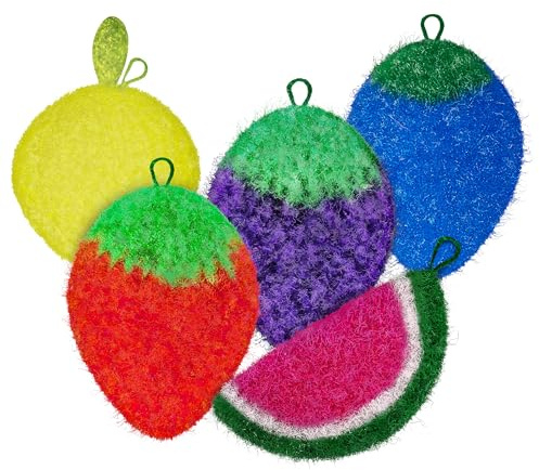 Dish Scrubbie Non-Scratch Dish Scrubber-Long Lasting & Odorless, Safe on Non-Stick, Cast Iron, Glass and Other Surfaces, Reusable Kitchen Sponge Alternative for Kitchen, Bathroom & Floors (Pack of 5)