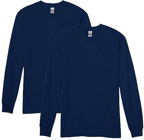 Gildan Men's Heavy Cotton Long Sleeve T-Shirt, Style G5400, 2-Pack, Navy, X-Large