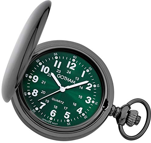 Gotham Men's Gunmetal Green Dial Covered Quartz Pocket Watch # GWC15042BG