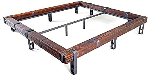 CHYRKA® Massiv träsäng balksäng dubbelsäng massivt trä LEMBERG Loft vintage industriell design handgjord trä glas metall (120 x 200 cm (utan huvuddel))
