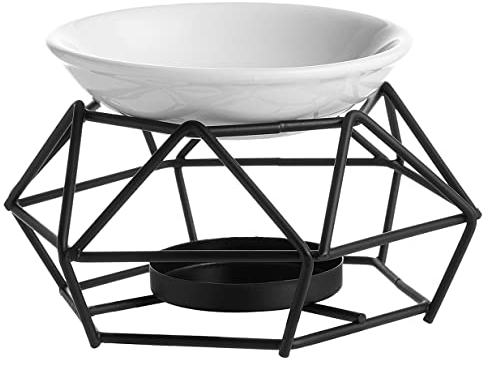 Zweipappel Duftlampe Metall Duftwachs Teelicht Wärmer Geometrisches Ölbrenner (Schwarz)