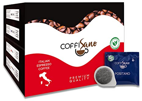 150 Cialde Caffè CoffiSano Espresso Italiano in Filtro Carta Compostabile ESE da 44 mm Bustine Monodose – Miscela Positano, Gusto Intenso e Aromatico