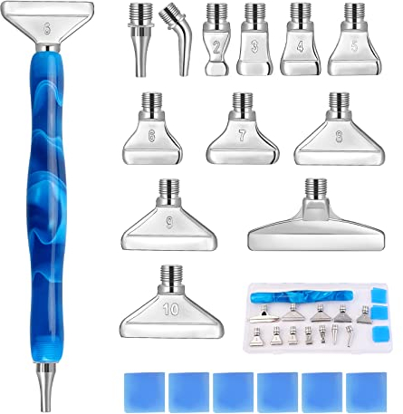 MJARTORIA 13er 5D Diamond Painting Zubehör Stift Set, Dot Painting mit Gewinde Metall Ersatz Stiftköpfen, Drill Pen für DIY Malerei Nail Art Handwerk Zeichnung Drafting (20er Silber)