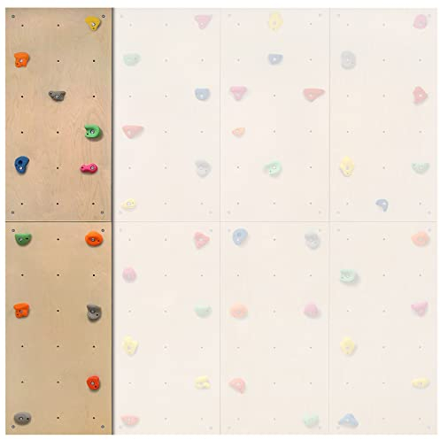 ALPIDEX Kletterwand Komplettset ab 1,44 qm in Natur/Weiß/Braun Klettergriffe und Befestigungsmaterial inklusive, unbegrenzt erweiterbar Kinder Erwachsene, Natur Holz|2 Paneele (1.44 m²)|12 Griffe