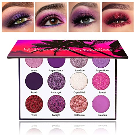 Boobeen 12 Colori Palette di Ombretti - Glitter Matte Eyeshadow Powder, Viola Rosa Ombretto Trucco per le donne, a lunga tenuta