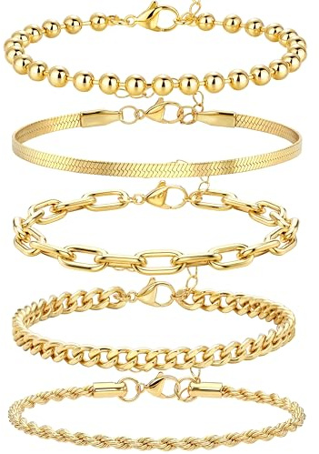 Dainty Layered Beaded Snake Paperclip Cuban Rope Ankle Bracelets for Women, 14K Gold Plated Anklets for Women, Stackable Waterproof Anklets Sets for Women's Fashion, Summer Vacation Jewelry Gifts