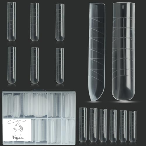 Vnjaoi 120 Stück Dual-Nagelformen Poly Verlängerung Gel Nagelverlängerung Schablone Mit Skala Erbauer Sarg-Nagel für Gel Maniküre Nail Art Design Salon DIY zu Hause (lange U-Form verdickt)