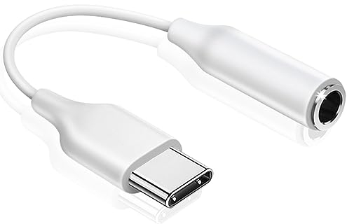 USB C auf 3,5 mm Klinke Adapter, USB C Kopfhörer Adapter, USB Typ C auf Aux Audio Adapter Kompatibel mit Samsung Galaxy S23 S22 S21 S20 Note20 A73 A53 A33, Google Pixel und Mehr, Weiß