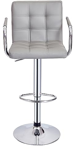 Panana 1er Set Barstuhl Tresenhocker Bistrohocker Designer Hocker mit Armlehnen, Rückenlehne und Fußstütze, Kunstleder höhenverstellbar 360° drehbar verchromter Stahl (Grau)