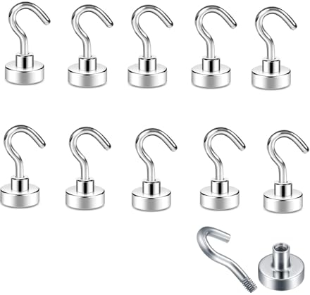 Crochets Magnétiques,10PCS 10 kg + Aimant Puissant avec Crochet 16mm Crochet Aimant Puissant Crochets de Suspension Magnétiques Extra Forts pour Aménagement Van, la Cuisine, le Bureau et le Garage