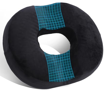 Kureny Donut Kissen,Stuhlkissen,Hämorrhoidenkissen für Bürostuhl,Steißbein-Schmerzlinderungs-Kissen,Gel-Gel-Memory-Schaum-Sitzkissen,lindert Beschwerden bei Postnatal,langes Sitzen (Schwarz)