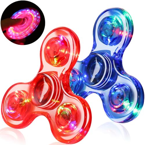 SCIONE 2 st kristall LED-ljus fidget spinner för barn, lätta upp fidgetleksaker för småbarn, glöd i den mörka festväskan för barn vuxna (kristallblå och röd)
