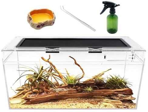 Ensemble de Terrarium PC Reptile, réservoir de Reptiles 50 x 25 x 20 cm, avec Ventilation par moustiquaire à Porte coulissante supérieure pour Reptiles, Amphibiens et invertébrés