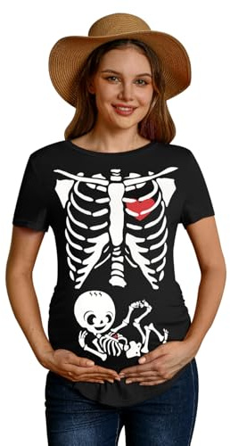 For G and PL Halloween Women's Party Novelty Tops Skeleton Maternity Spooky Pregnancy T Shirt Skeleton Baby Black M