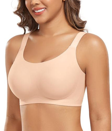 DotVol Women's Comfort Smooth Seamless Wide Strap Non-Wired Supportive T-Shirt Wirefree Everyday Bra(Beige, 3XL)