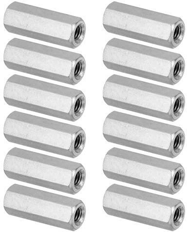 PATIKIL M4 x 0.7-Pitch Dado Esagonale Lungo Acciaio Inossidabile 304, 12pz 20mm/ 0.8 L Dadi di Accoppiamento Dado a Barra Lunga Intera Connettore per Barra Filettata, Tono Argento