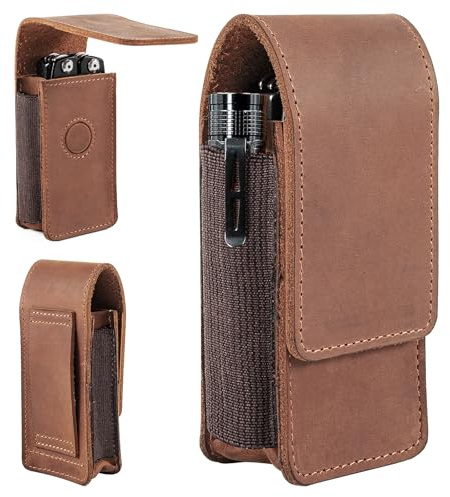 Multitool Sheath for Men,Leather Multitool Sheath for Belt,Multitool Holster,EDC Belt Pouch Fits Folding Tool,Magnetic Closure Multitool Pouch for Folding Knife,Tool Pouch with Belt Clip