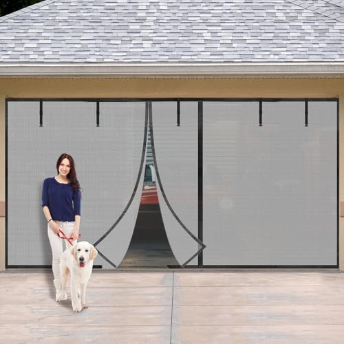 SmoothNovelty 16x8FT Privacy Garage Door Screen for 2 Car, Heavy Duty Magnetic Privacy Garage Screen Door with PET Breathable Mesh, Easy Install and Pass Through