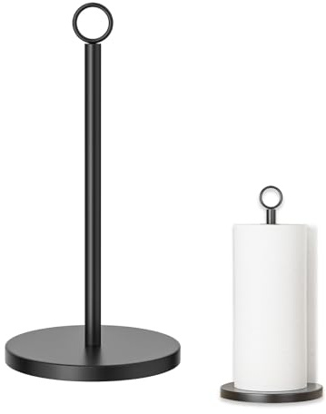 Kitchen Roll Holder – Black Stainless Steel Paper Towel Holder Stand, Free Standing Black Roll Holder for Kitchen Countertop, Bathroom, Bar & Outdoor Use, Fits Standard & Large Rolls