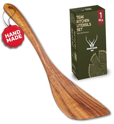 Wooden Spatula for Cooking, Teak Wood Spatula for non stick frying pan With Long Handle - Wooden Pancake Spurtle Non-Stick Cooking Utensils for kitchen use