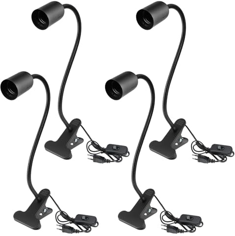 BILIPLE 4PCS Lampe Pince E27, Douille E27, Câble avec Interrupteur et Prise, Lampe Pince Col de Cygne Réglable à 360° pour Lecture, Maquillage, Eclairage pour Lit (Sans Ampoule)