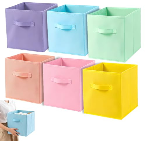 MEETOZ Cube Storage Boxes, 6 Pack Foldable Storage Cubes Storage Box with Handles, Square Storage Boxes for Shelves Home Office Room Closet and Shelves